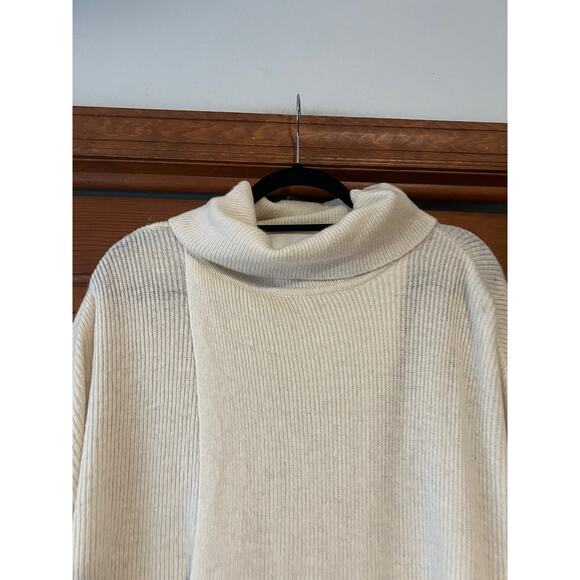 J.O.A. Women's Faux Wrap Ribbed Turtleneck Wool Blend Sweater Cream Size M - Picture 2 of 8